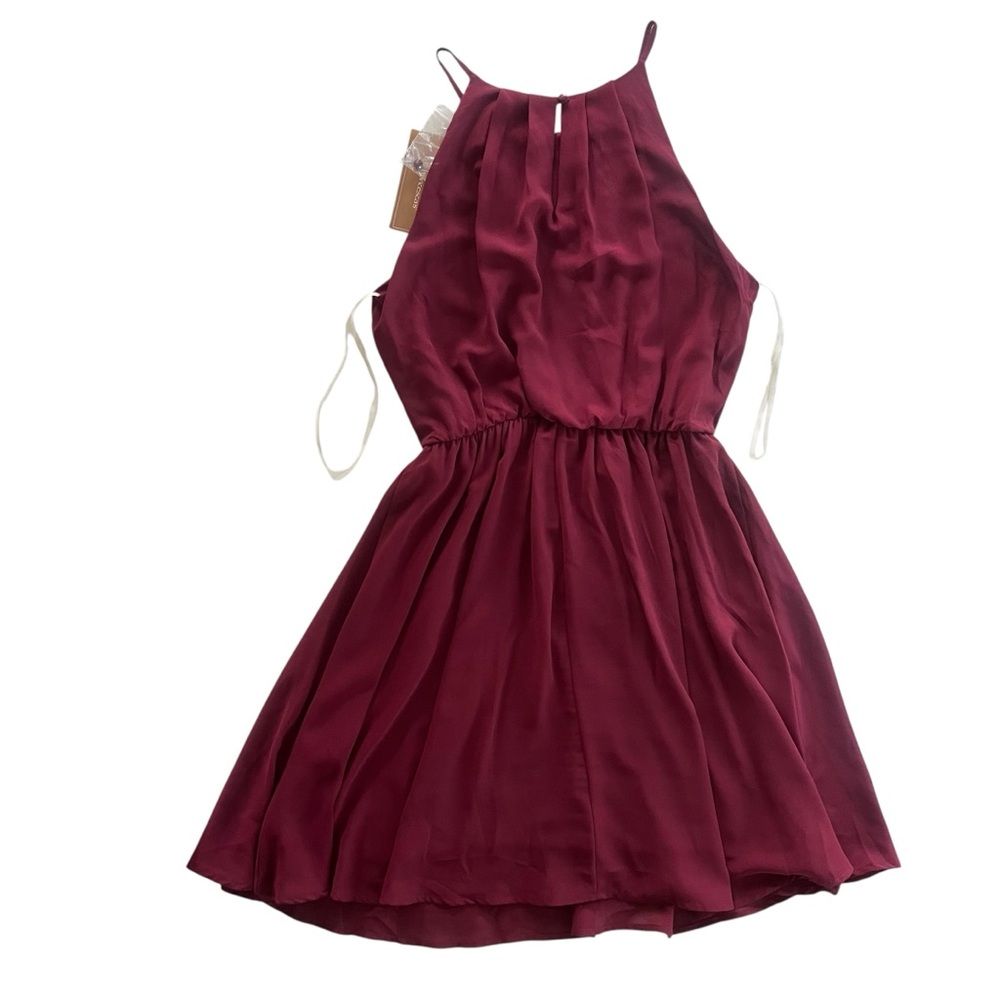 Lush Francescas Women M Wine Maroon Chiffon Sleeveless Halter Blouson Mini Dress - Picture 2 of 16